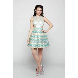 NEW LAST DRESS pearl net tiffany dress in pool-white